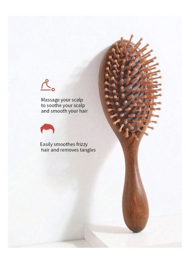 فرشاة شعر من خشب الأبنوس مع وسادة، مشط لتدليك فروة الرأس وفك تشابك الشعر للنساء، أداة شعر خشبية مضادة للكهرباء الساكنة للاستخدام المنزلي والصالون والسفر - Image 2